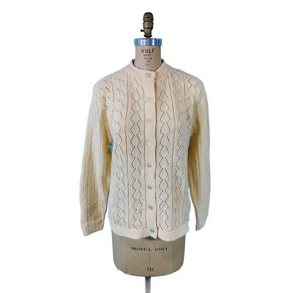 Vintage 90s Cream Cardigan Womens Size Large Haband Knit Sweater - Picture 4 of 10